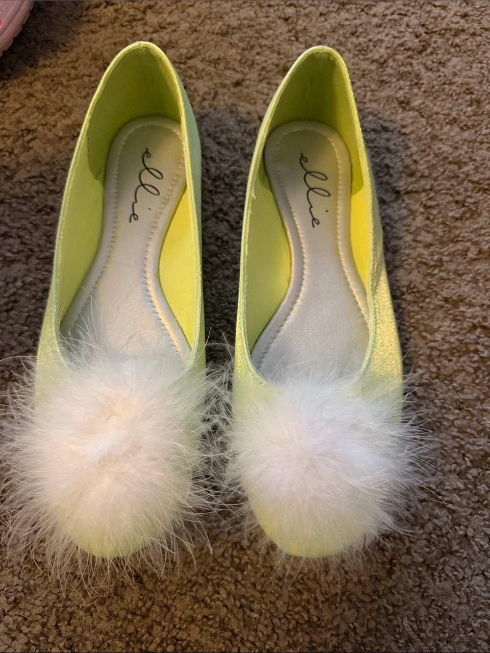 Elle Neon Lime Ballet Flats with White Pom